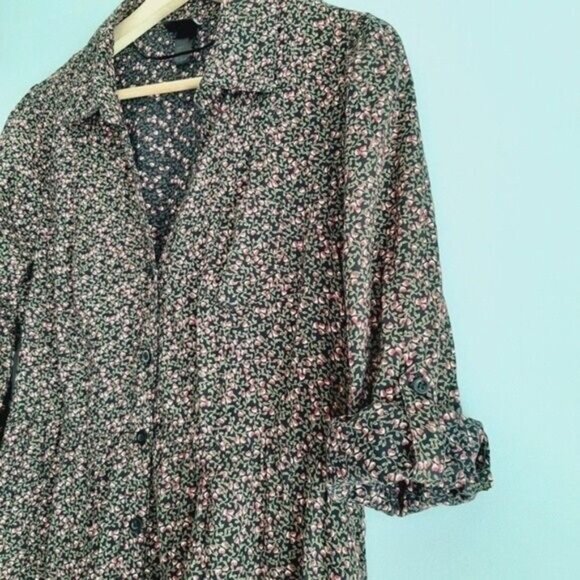 H&M Ditsy Floral Heart Print Prairie Style Button Down Dress Sz 10 - Picture 8 of 15
